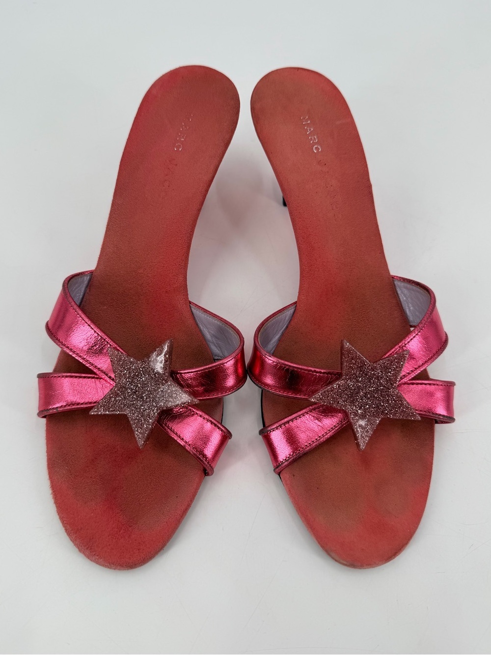 Vintage Y2K Marc Jacobs 2005 Pink Barbie Star Metallic Kitten Heel Sandals 9 - Picture 2 of 9